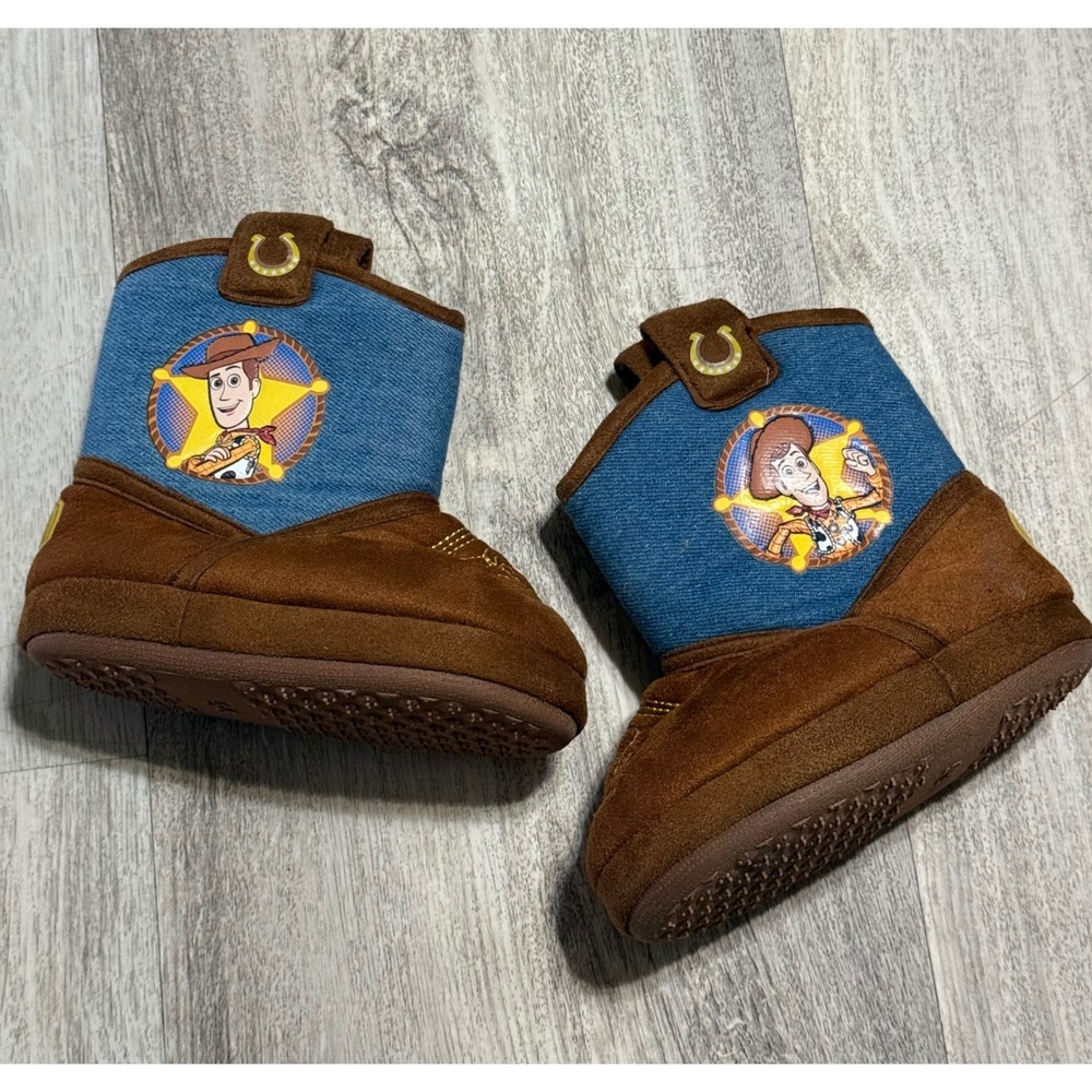 Disney Toy Story Woody Cowboy Boot Slippers‎ Toddler Size 5-6 Brown Blue Denim